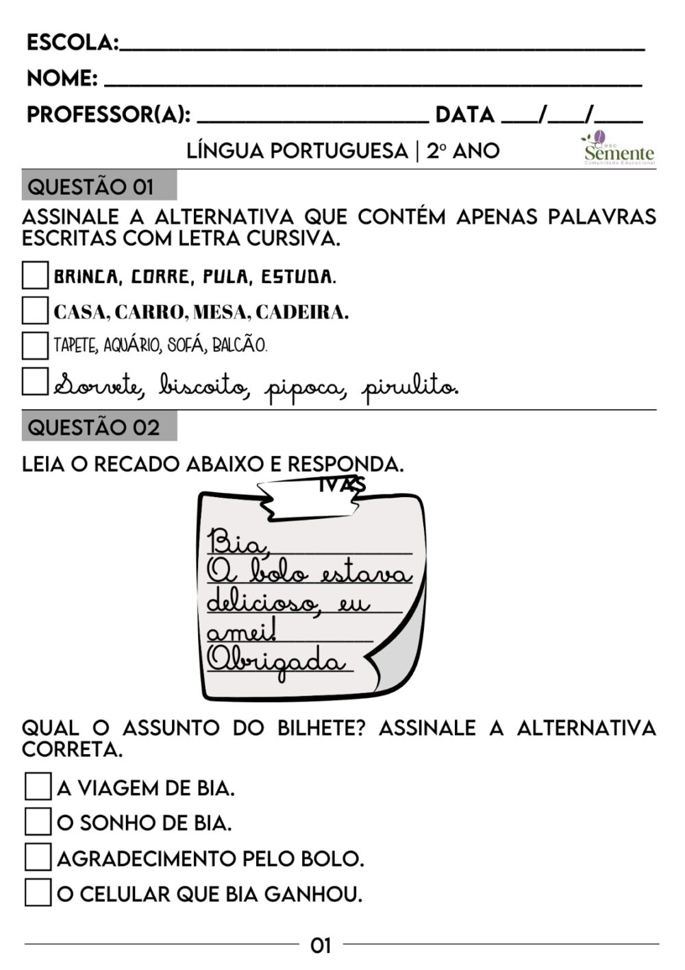 AVALIAÇÕES OBJETIVAS 2º ANO - Imagem 2