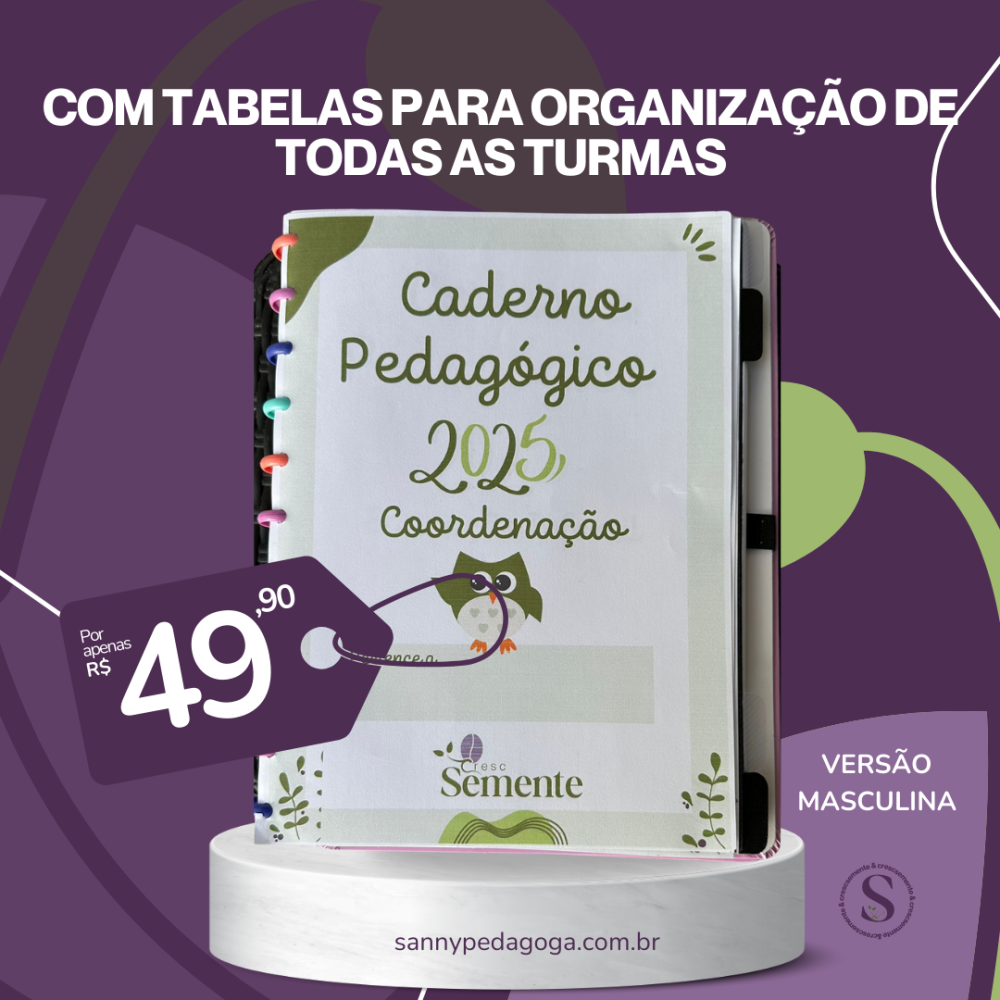 CADERNO PEDAGÓGICO COORDENAÇÃO- VERSÃO MASCULINA  NA COR VERDE