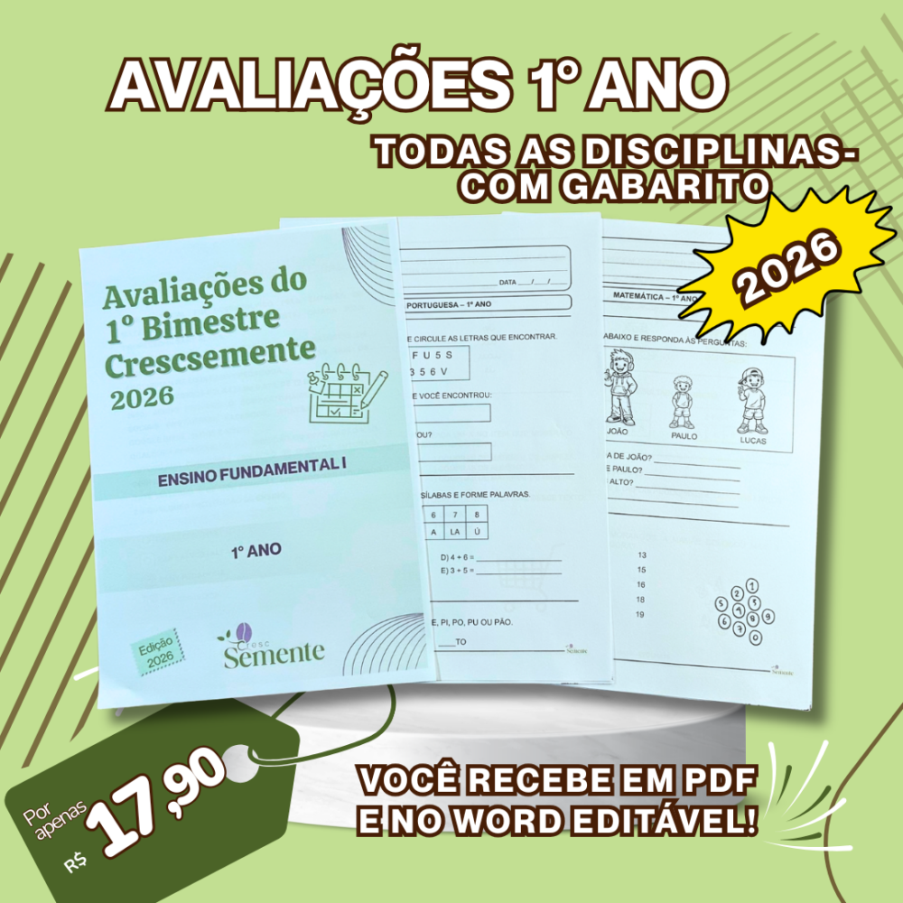 AVALIAÇÕES EDITÁVEIS 1° ANO 2026