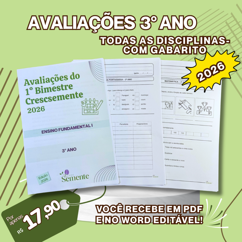 AVALIAÇÕES EDITÁVEIS 3° ANO 2026