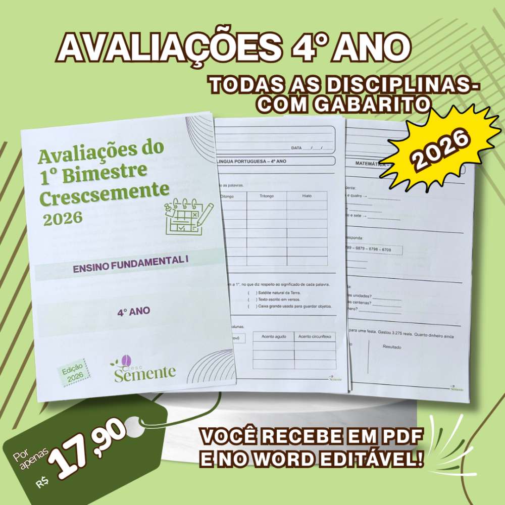 AVALIAÇÕES EDITÁVEIS 4° ANO 2026