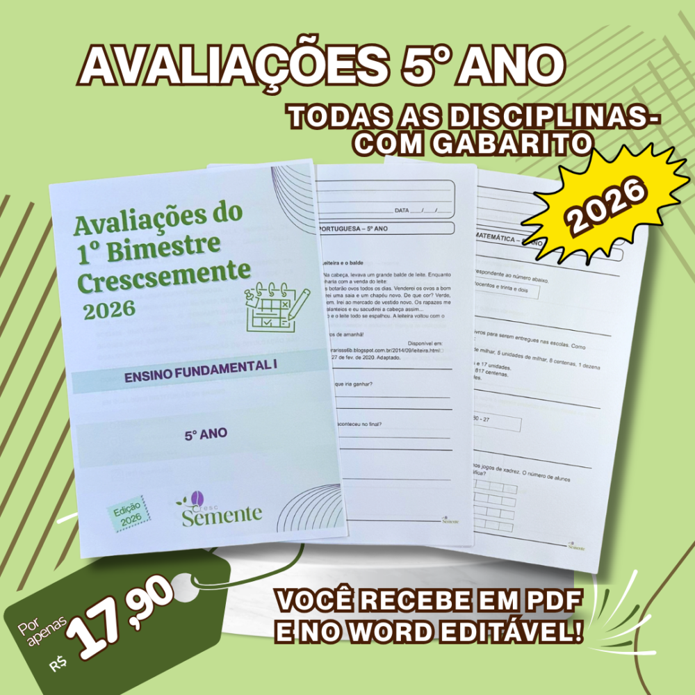 AVALIAÇÕES EDITÁVEIS 5° ANO 2026