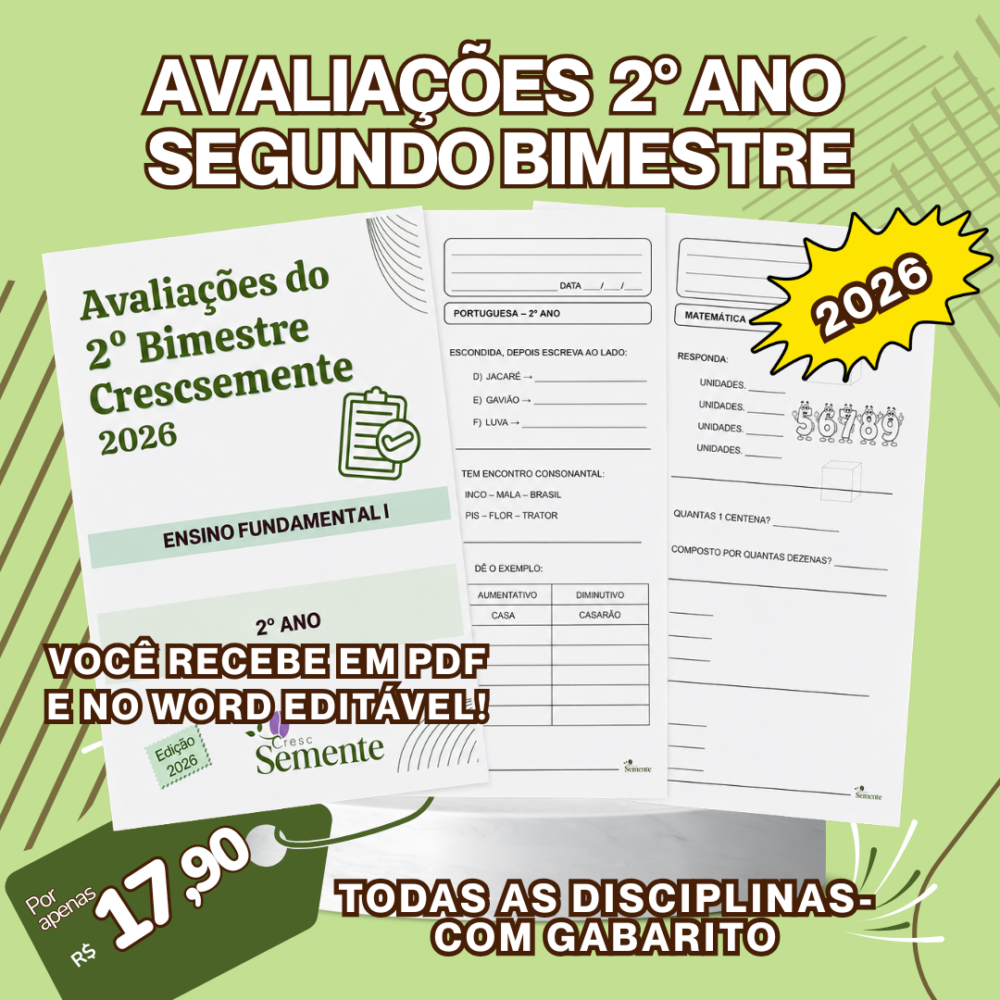 AVALIAÇÕES EDITÁVEIS 2° ANO-SEGUNDO BIMESTRE- 2026