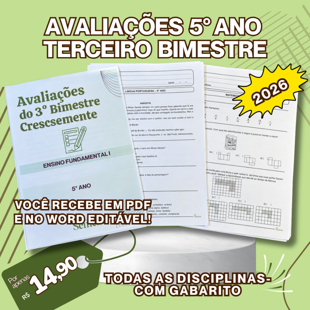 AVALIAÇÕES 5° ANO - 3° BIMESTRE
